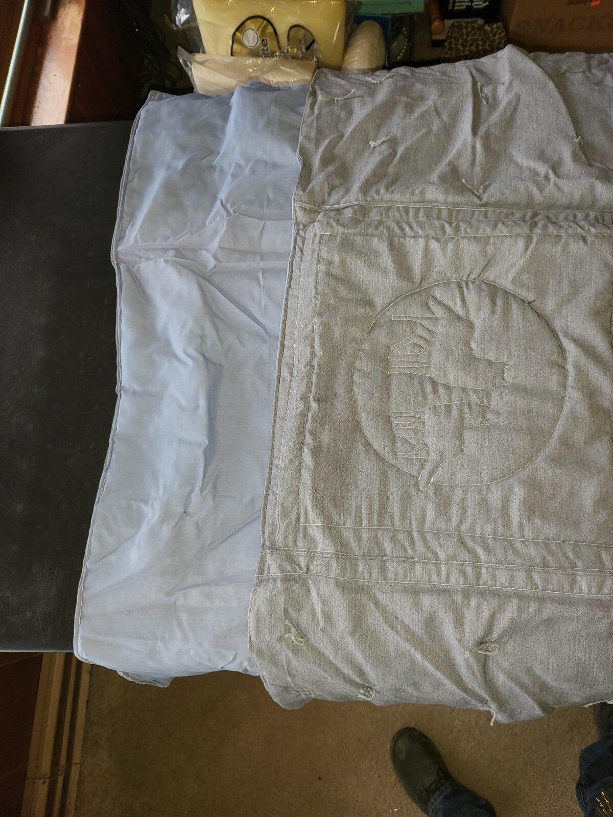 Blanket Wolf 72L x 40"H Twin Size Gray Blue Portable Wolves folds into Pillow