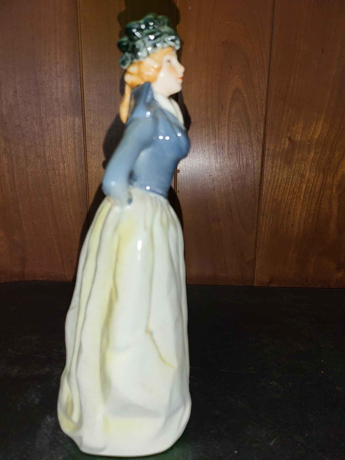 Figurine - Goebel Lady unnamed 8.5"H White & Blue Dress Flower Hat 16 287 21