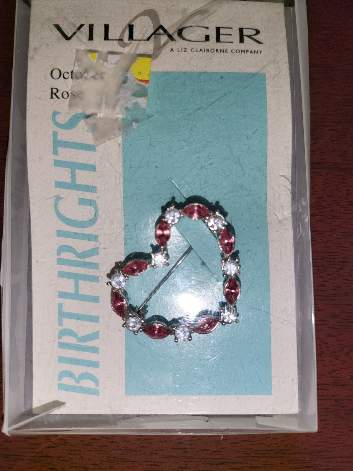 Jewelry Liz Claiborne Villager Birthstones October Rose Heart Pin 1.25"W #112