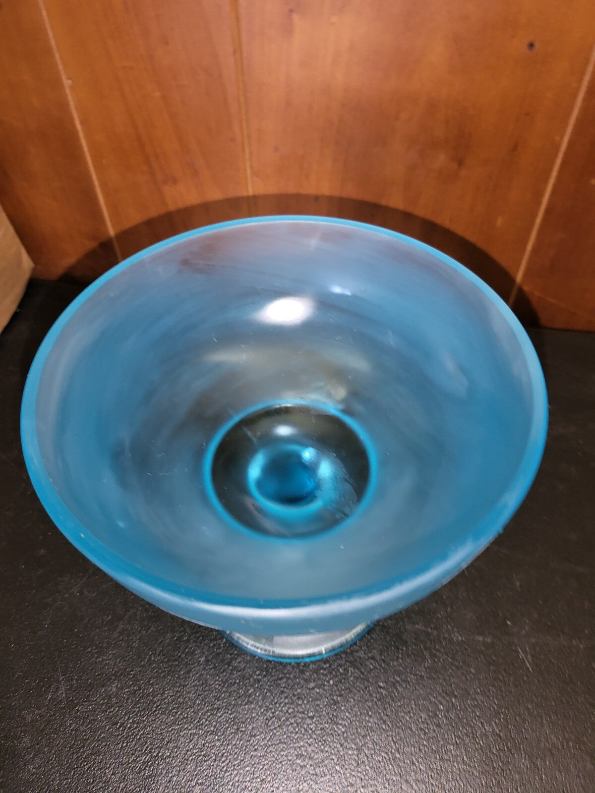 Figurine Fenton Candy Dish Blue Glass Painted White Flowers 9H x 6"W C3016