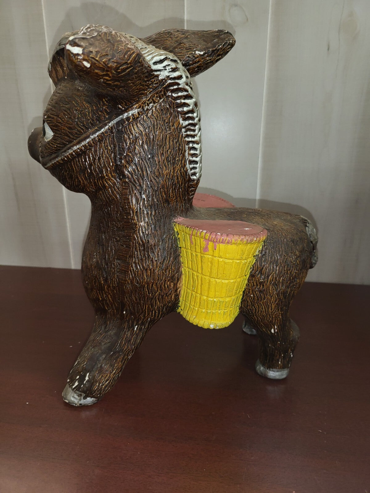 Vintage Chalkware Donkey Burro Money Bank 12"H MEXICO No Way to Remove Coins