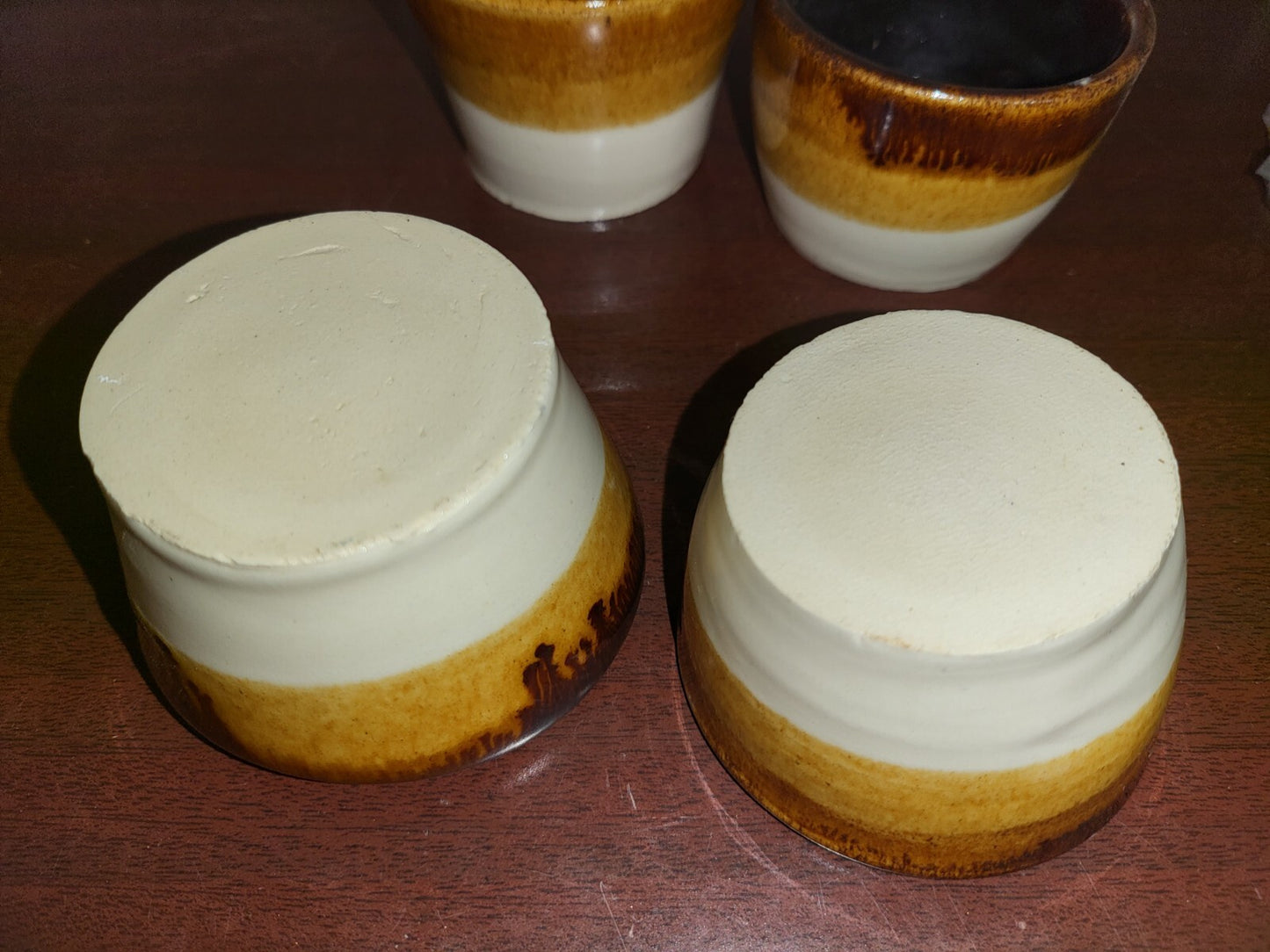 4 Brown Drip Bowls ~ 2 x 3" each unmarked Imperfect Round Looks New