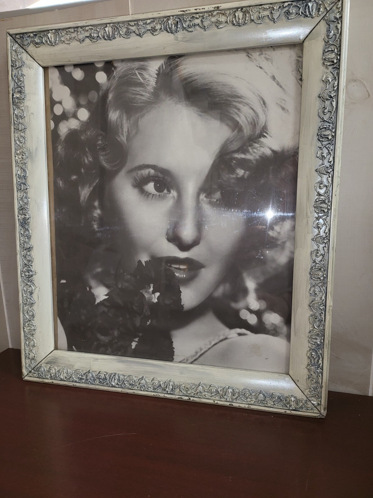Glamourous Actress Barbara Stanwyck Framed Black & White Photo 14.75 x 17"