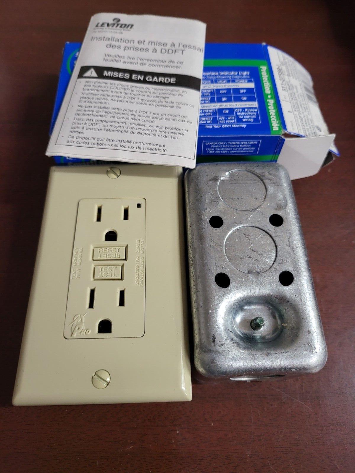 GFCI 1VJX3 Wall Electrical Outlet + Wall Plate + Box * Levitron SmartLock Pro