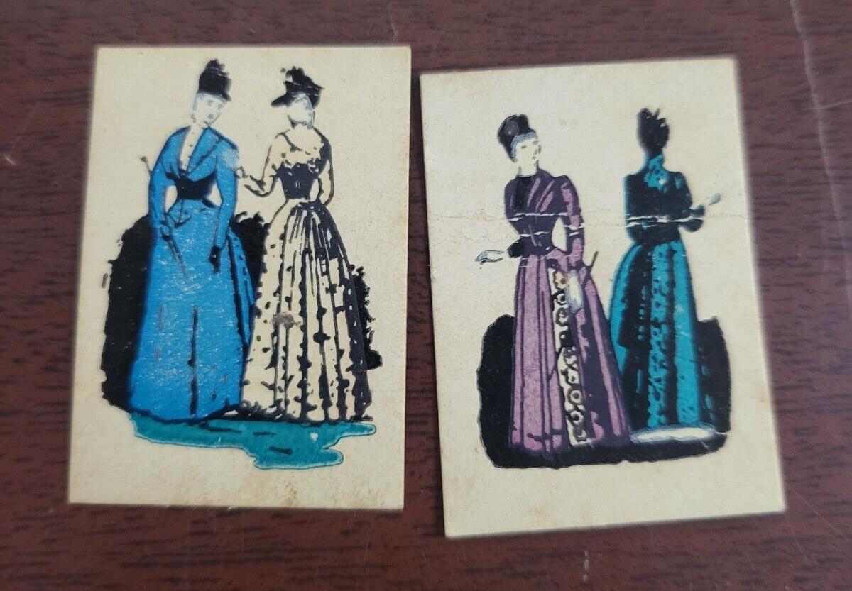 2 Vintage Miniatures Godey's Fashion Plates ~1.5 x 1"