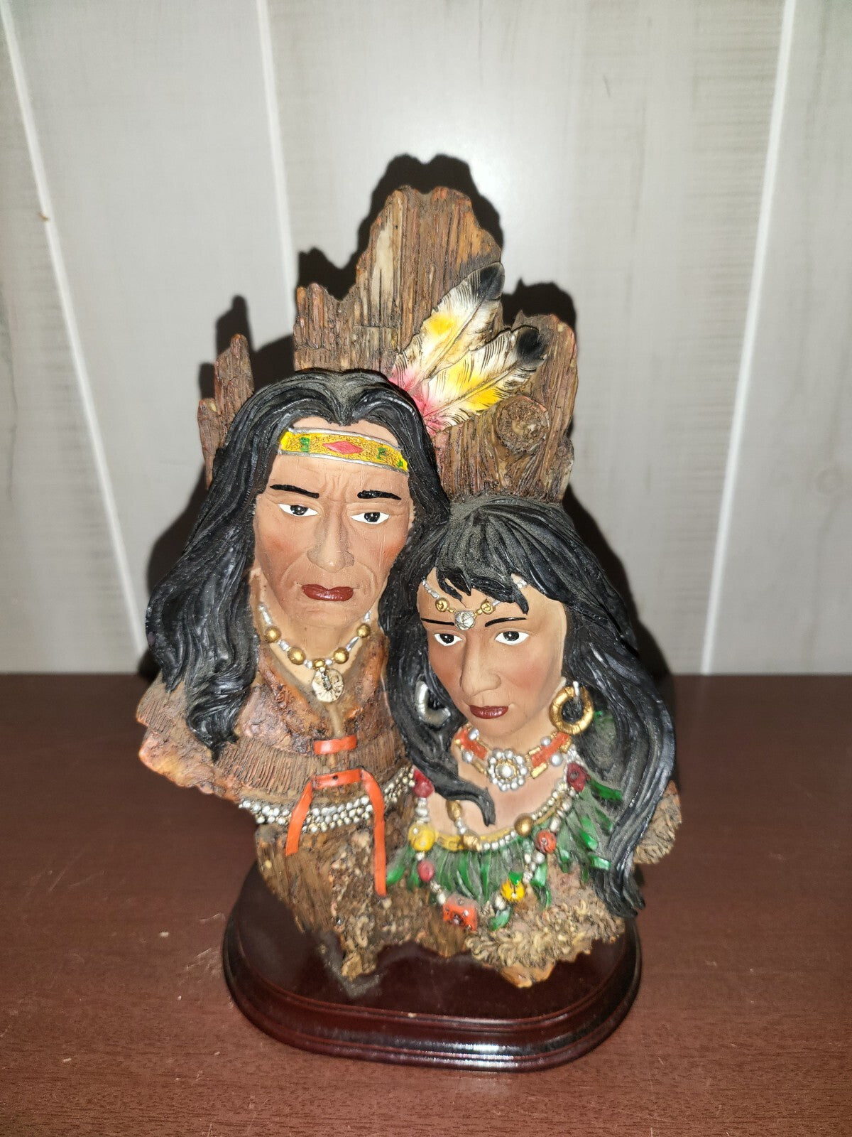 EDC Native American Indian Figurine Man & Woman 9.5H x 6 x 4" Chalkware #4125