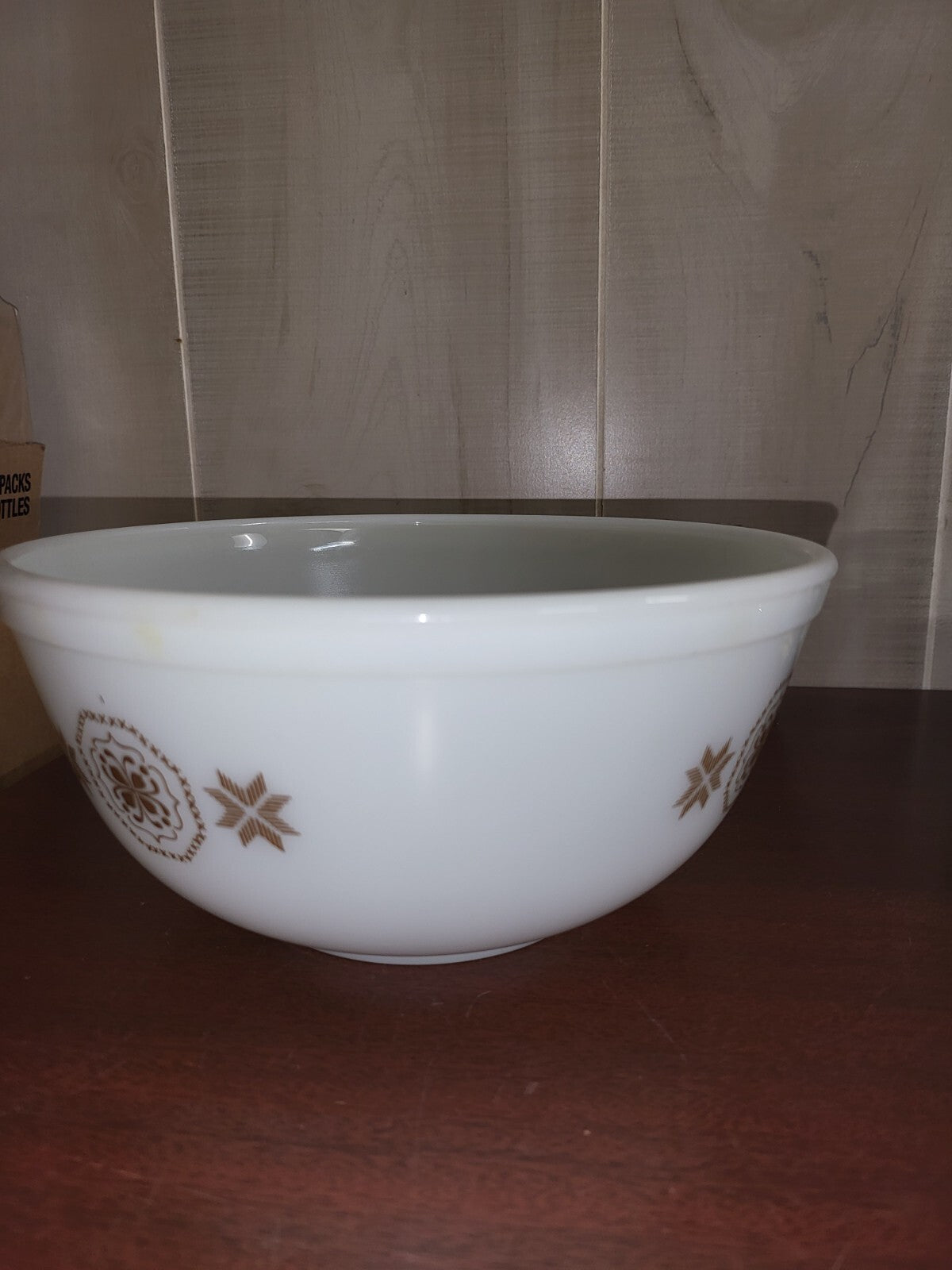Pyrex Town & Country #403 Glass Mixing Bowl 9W x 4"H Brown on White #3081