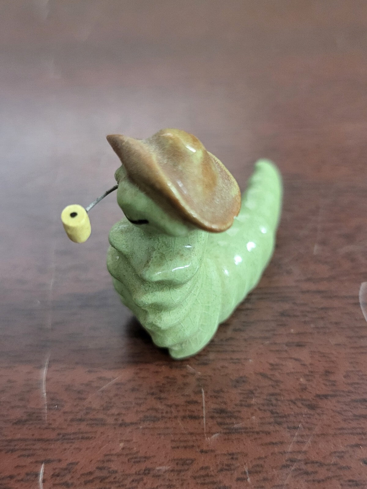 Vintage Hagan Renaker Inchworm Caterpillar With Pipe & Brown Hat Figurine 1"H