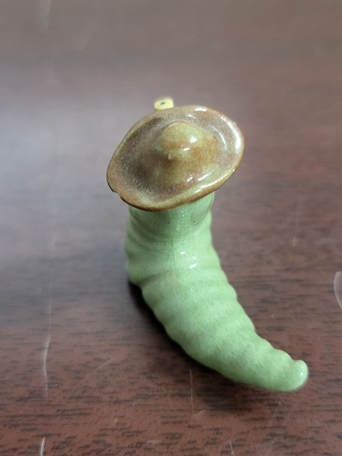Vintage Hagan Renaker Inchworm Caterpillar With Pipe & Brown Hat Figurine 1"H