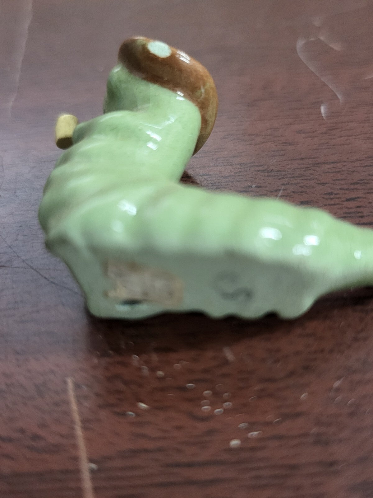 Vintage Hagan Renaker Inchworm Caterpillar With Pipe & Brown Hat Figurine 1"H