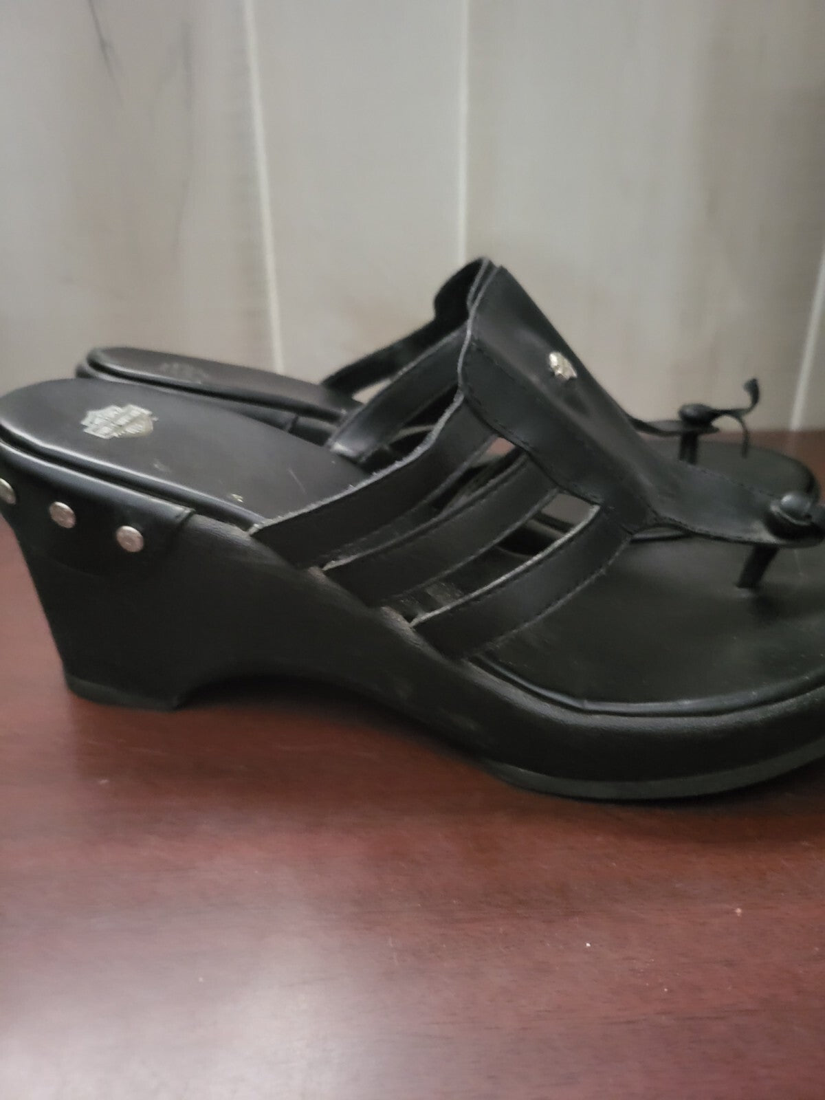 Ladies Harley Davidson Sandals size 10 M Black With Studs 3" Heel