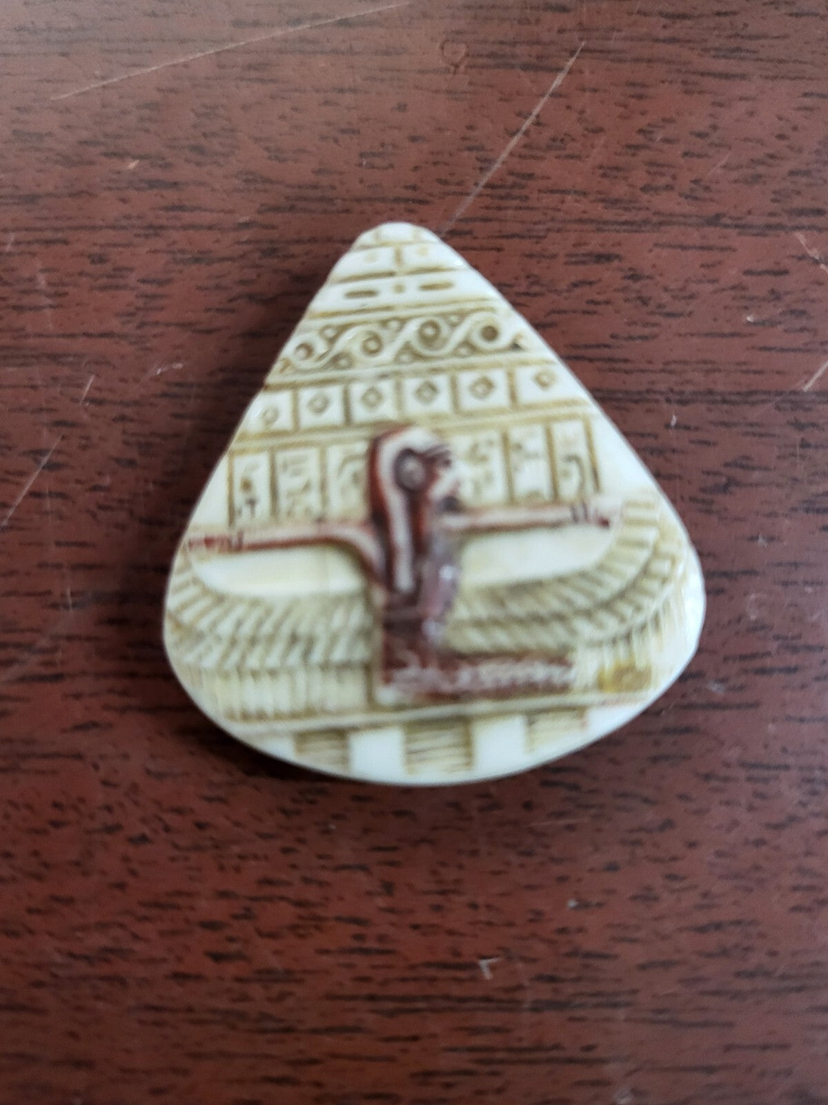 Antique White & Brown Czech Glass Egyptian Pyramid Revival Pharoah Pendant