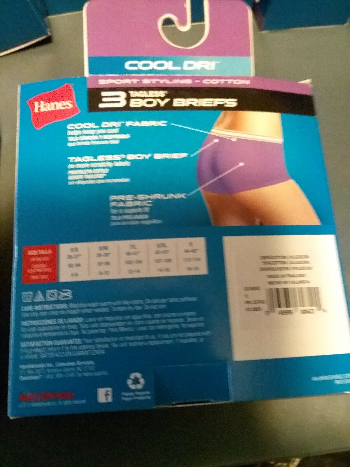 Hanes Cool-Dri Panties Womens Boy Briefs 3 pr Multi-Color Size 5 S Purple & Gray