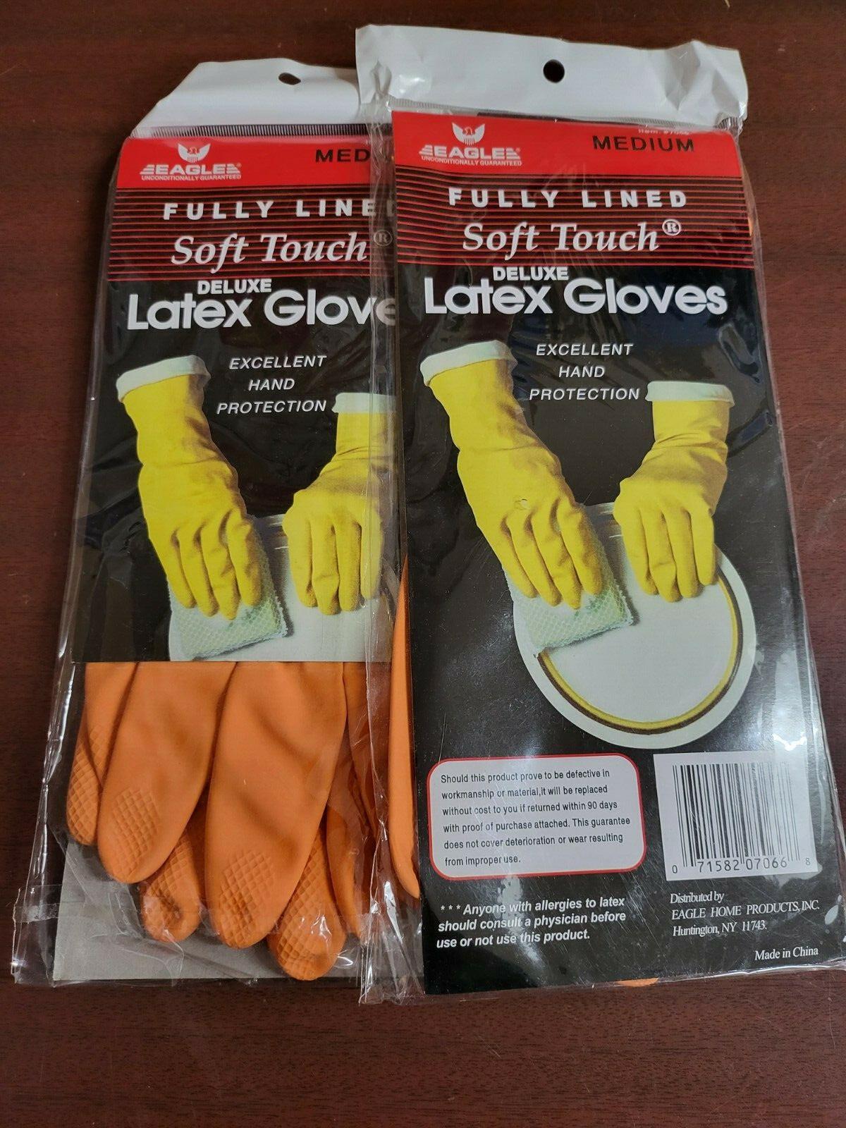 2pr Soft Touch Fully Lined Deluxe Latex Dish Washing Gloves Medium ORANGE 14"L