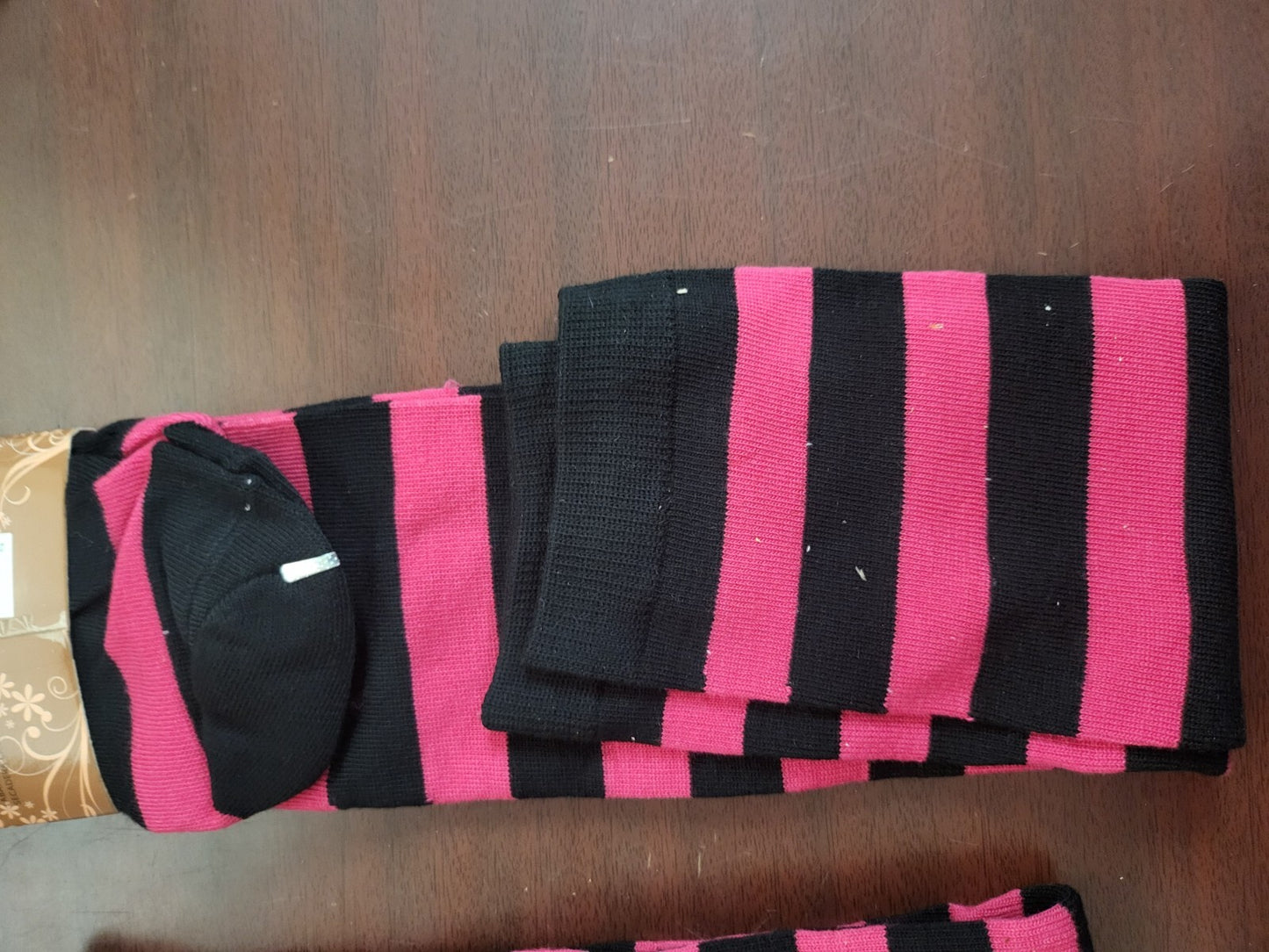 J Ann Over The Knee Socks Pink Black Wide Stripe Soft Feel NWT HiBaly