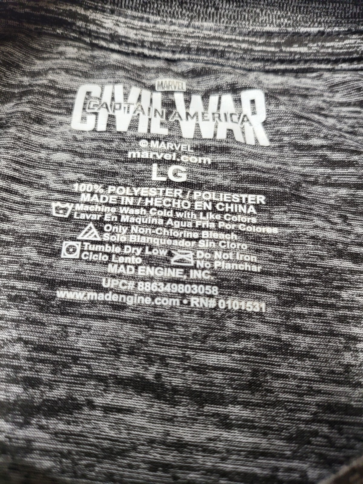 Adult Novelty Muscle T-shirt Marvel Captain America Civil War size LARGE Black