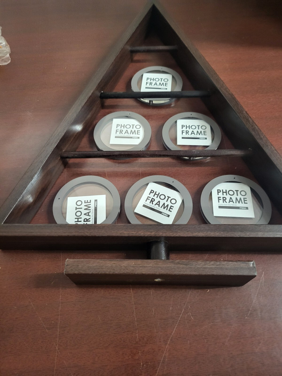 Wood Tree Shaped Photo Frame Display 17.5 x 12 x 1.5" with 6 Round Double Sided