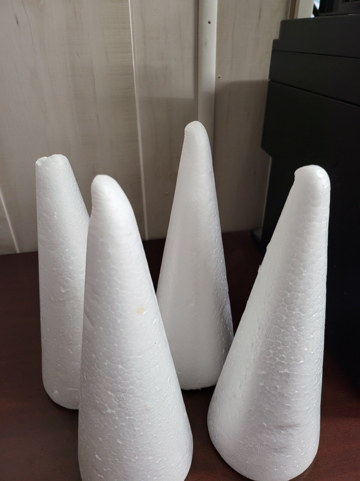 4 Styrofoam Cones 9.5H x 3.5"W Base White Craft / Display / Forms MORE