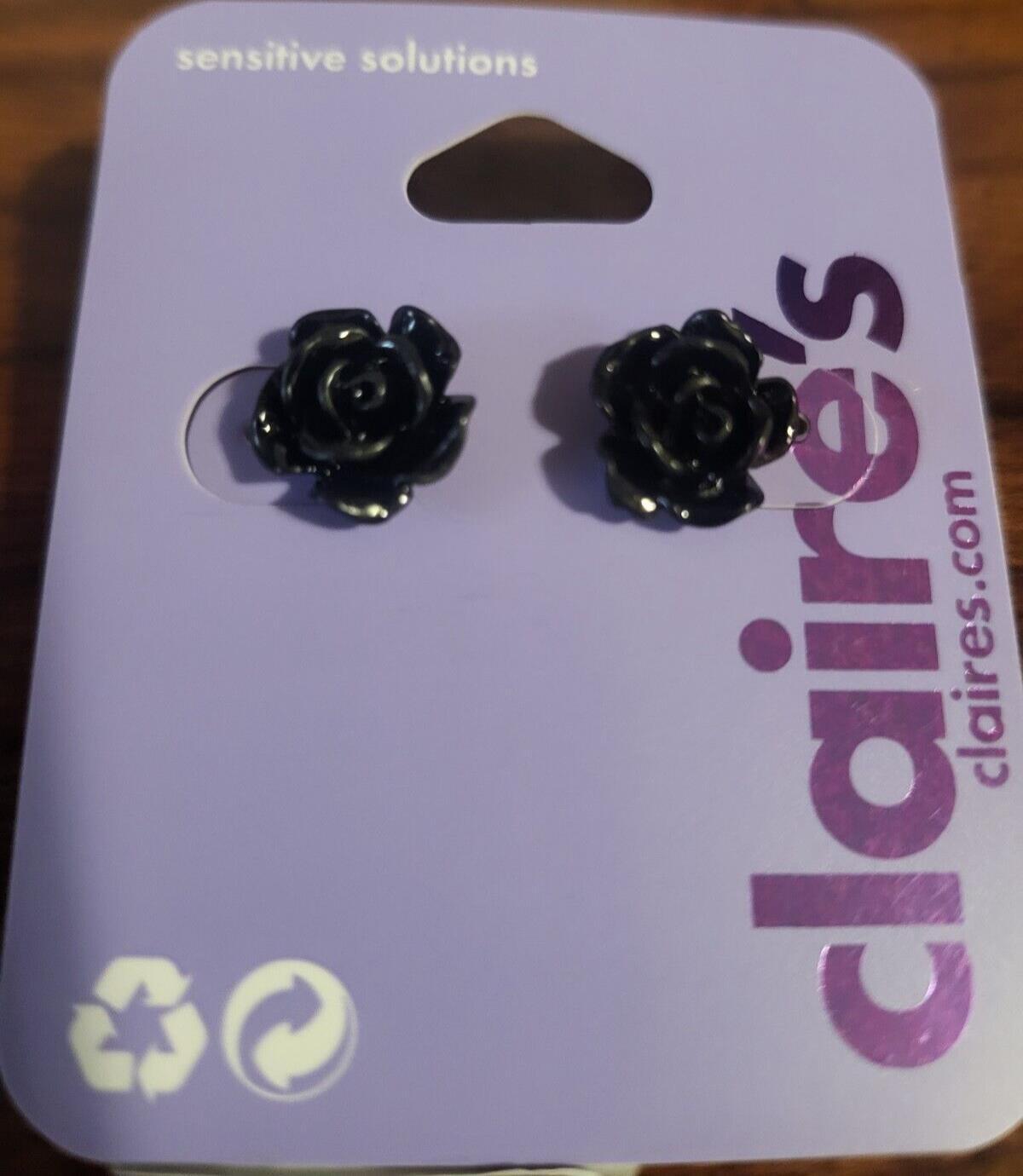 Claire's Pierced Earrings Black Roses ~3/8" Sensitive Solutions