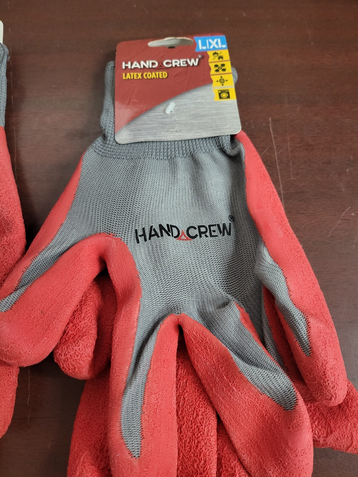 2 Pair Latex Coated Gloves L/XL Hand Crew NWT