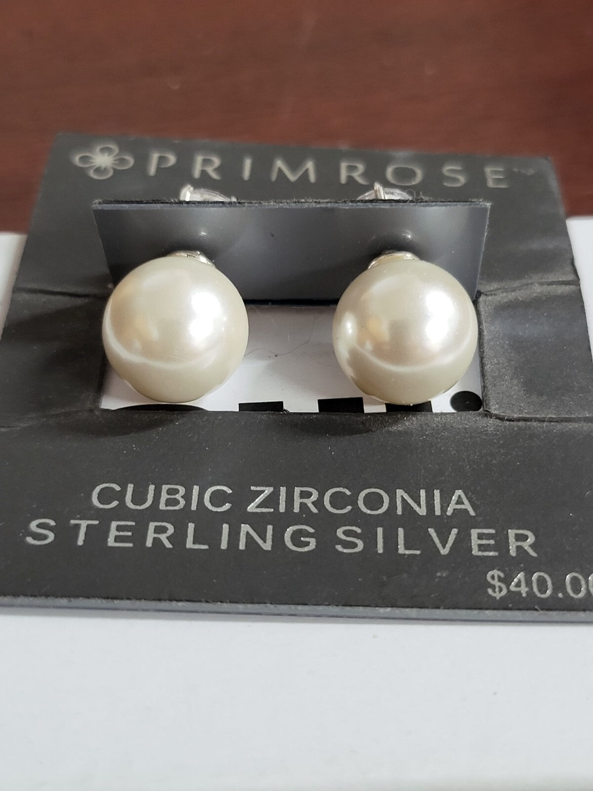 Primrose Earrings Cubic Zirconia Studs Sterling Silver Reversible Pearl #173