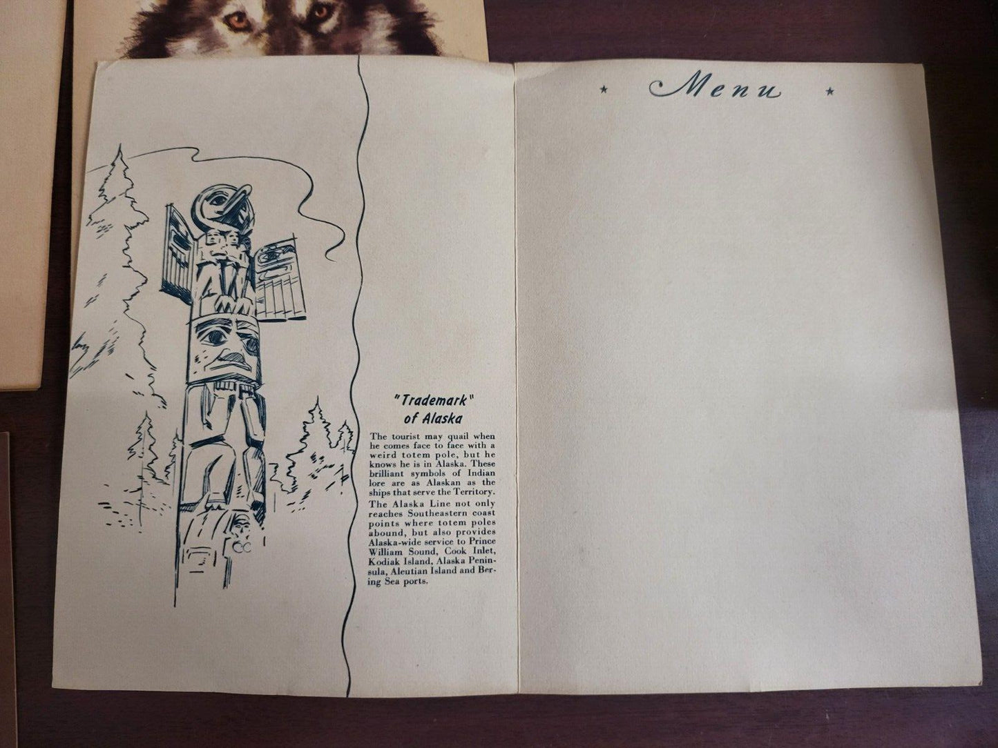 1940s Josephine Crumrine Lithography Mageik Alaska Steamship Co Menu 5.5 x 8"