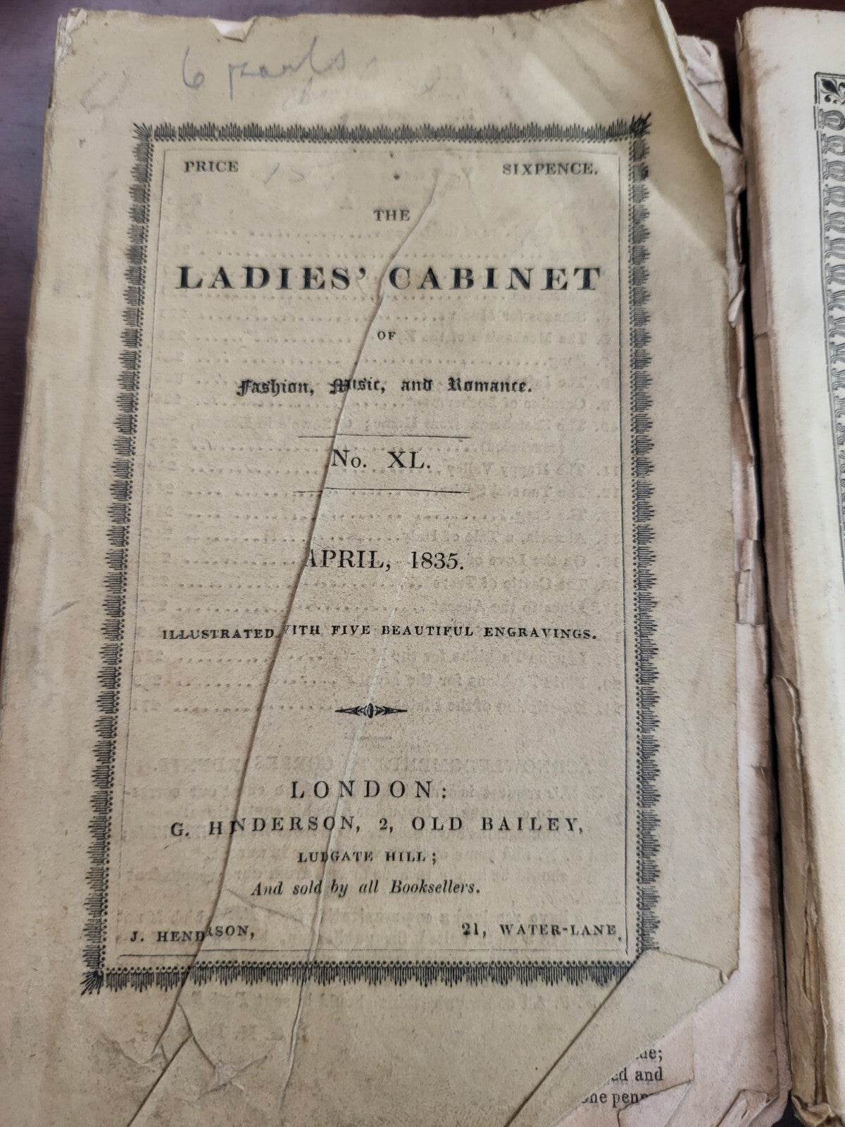 2 Antique Books Ladies' Cabinet of Fashion Music Romance July 1837 & April 1835