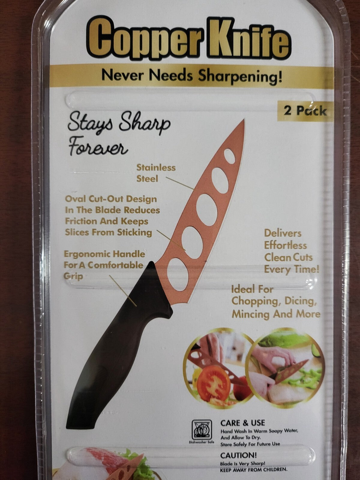 Copper Knife 2 pack 9" Stays Sharp Forever Stainless Steel Blade 5" Handle 4"