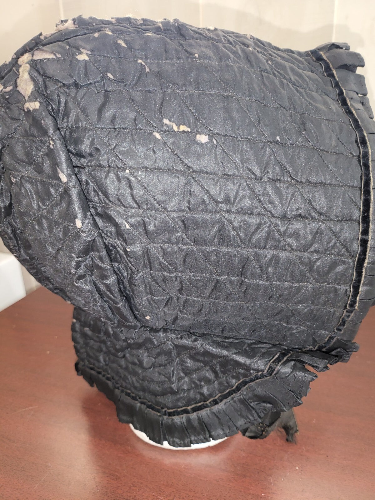 Antique GENUINE Quaker Quilted Bonnet Cap Hat BLACK has wear damage