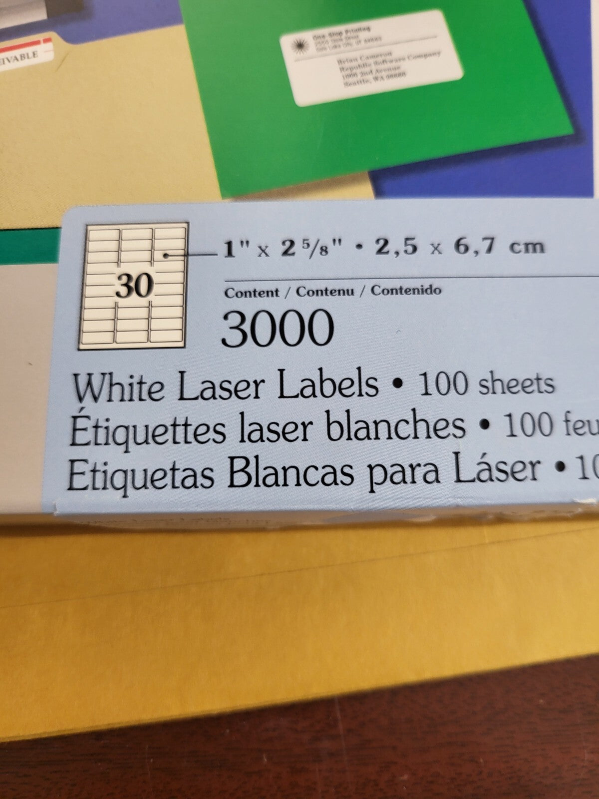 3000 Pres-A-Ply Laser Labels 30600 White 1 x 2 5/8" Permanent Adhesive for Addre