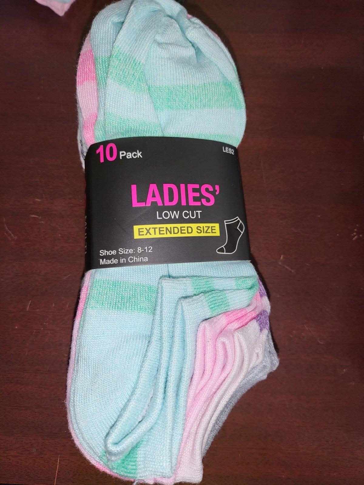 Ladies Socks 10 pr Low Cut Multicolor Extended size 8-12 Collective Soles