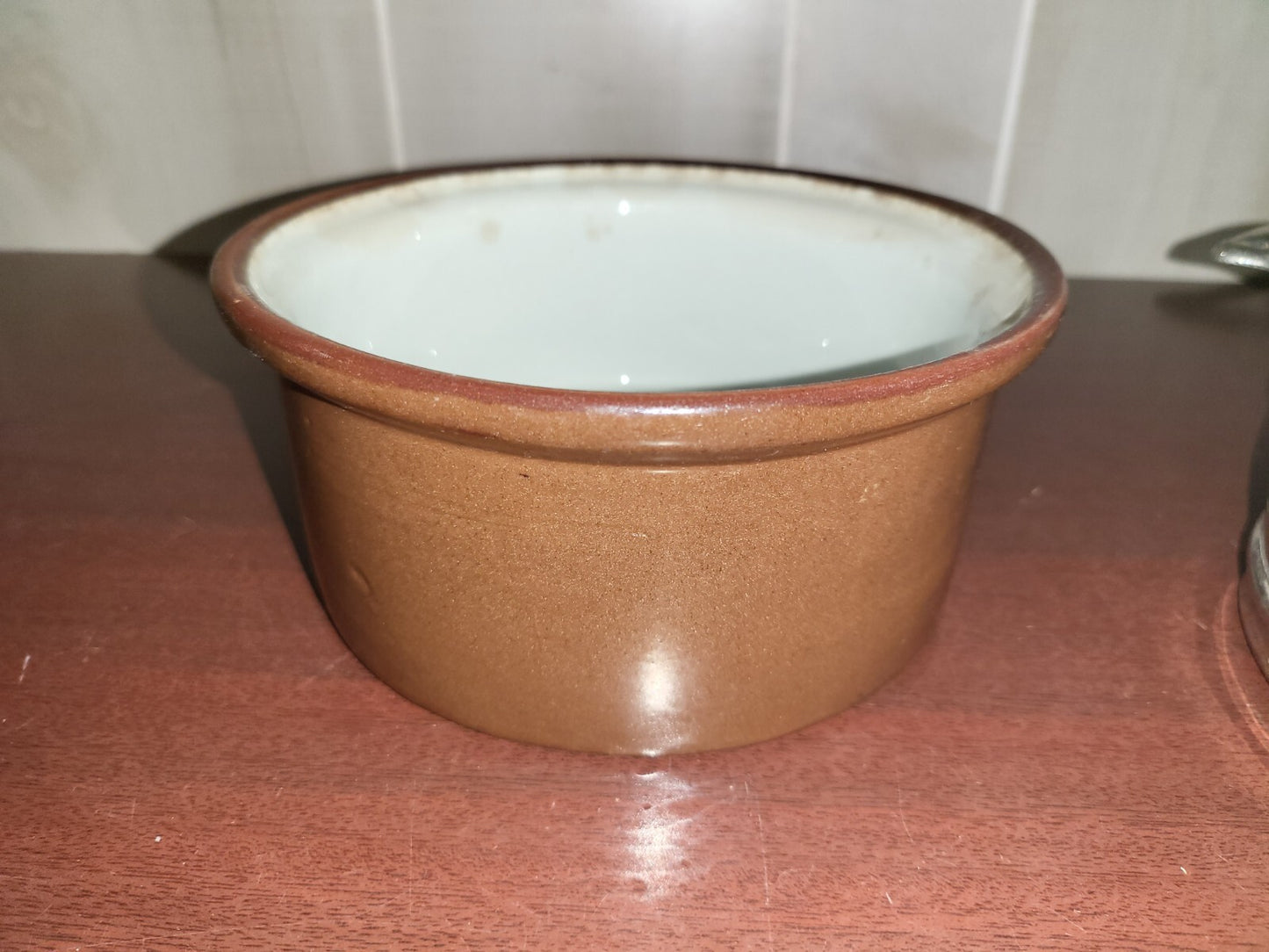 Covered Casserole Crock, Lid & Sleeve Brown Stoneware 7 x 3" Weller Pottery