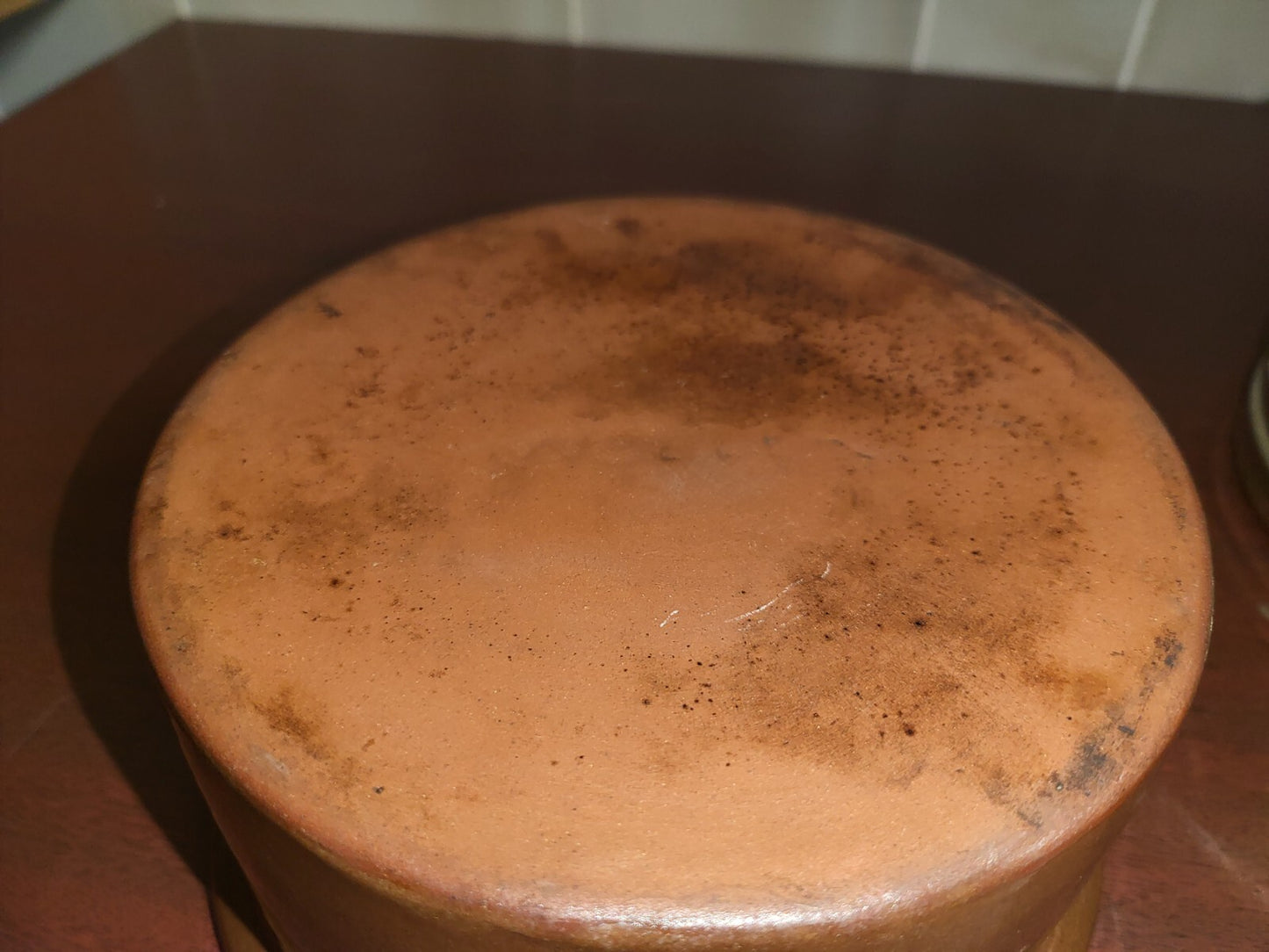 Covered Casserole Crock, Lid & Sleeve Brown Stoneware 7 x 3" Weller Pottery