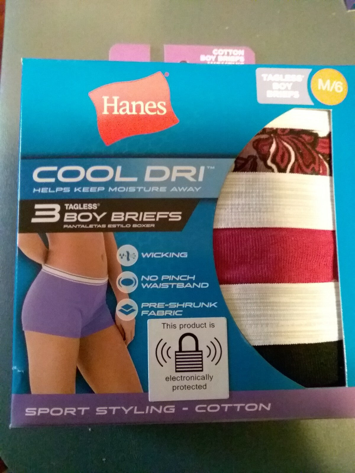 Hanes Cool-Dri Panties Womens Boy Briefs 3 pr Multi-Color Size 6 M Pink & Black