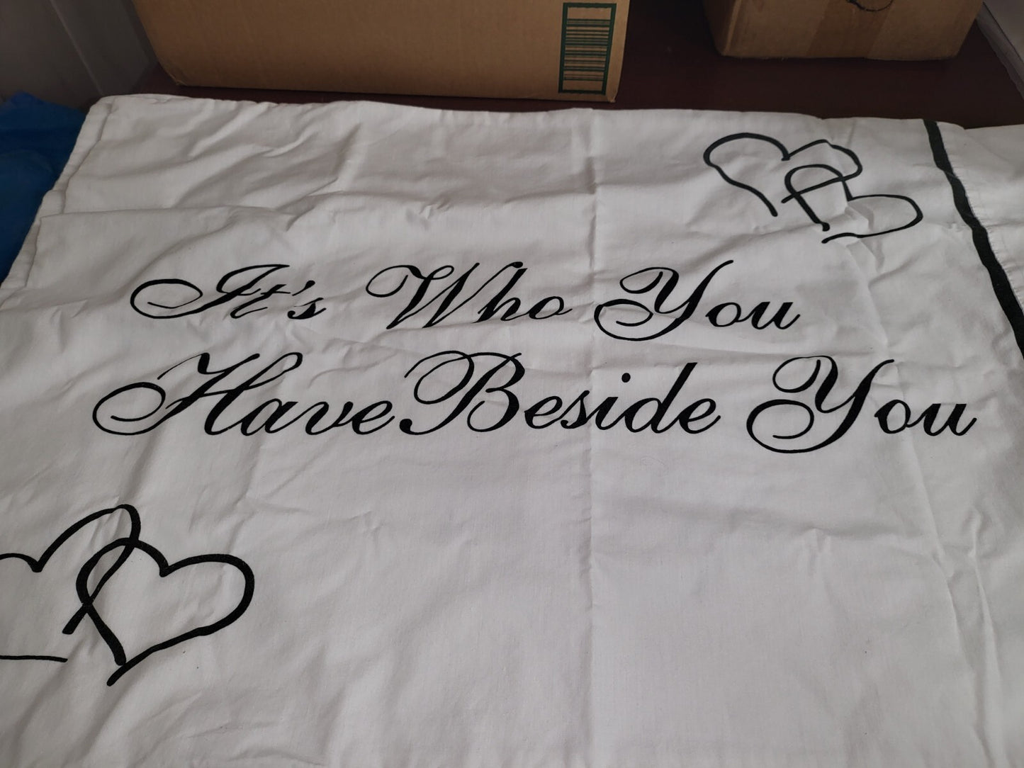 2 Pillow Cases 19 x 29" White with Black - Standard Size ~ Wedding / Anniversary
