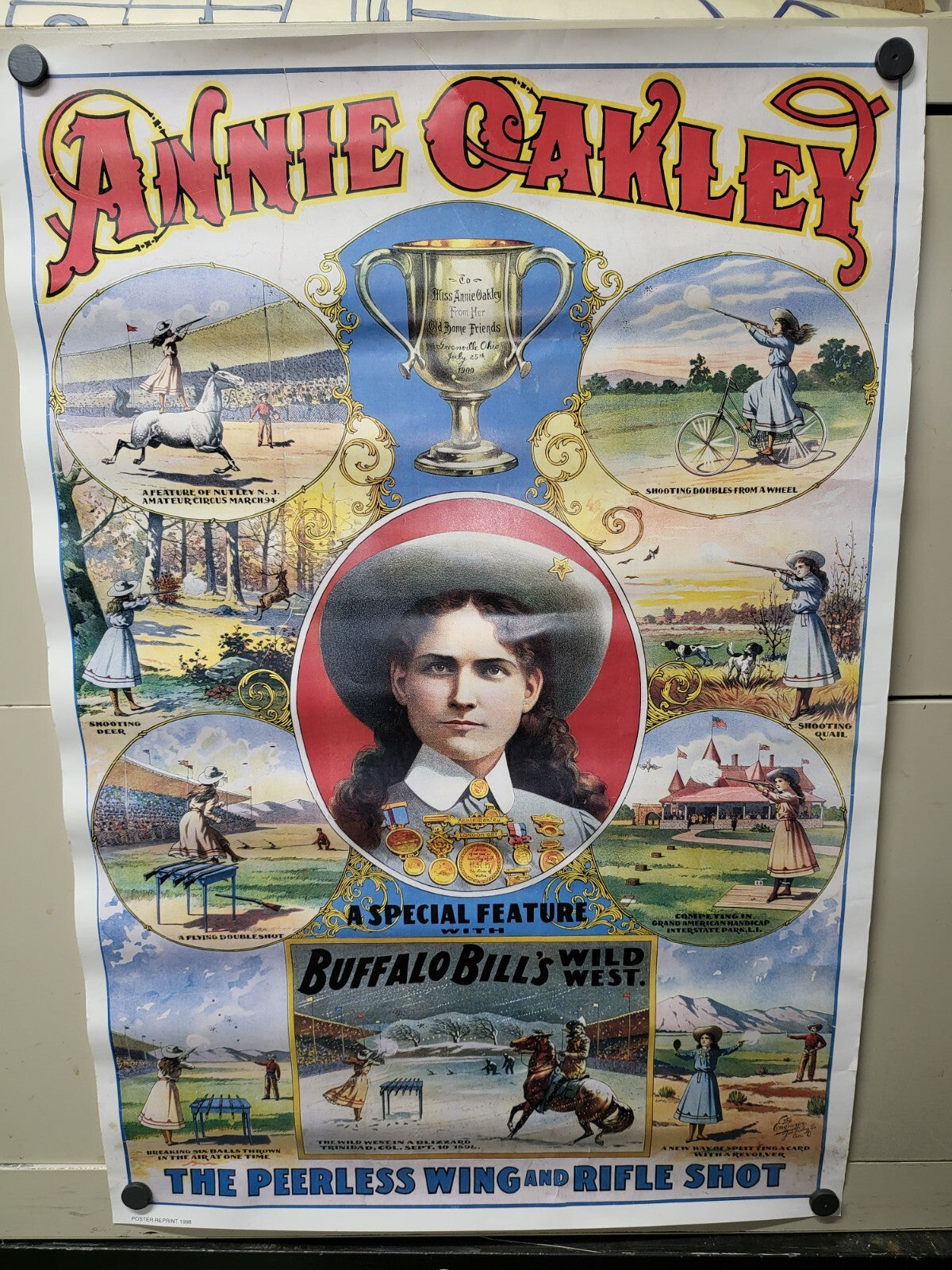 Vintage Poster Annie Oakley 1998 Reprint 18.5 x 27" Buffalo Bill The Peerless *