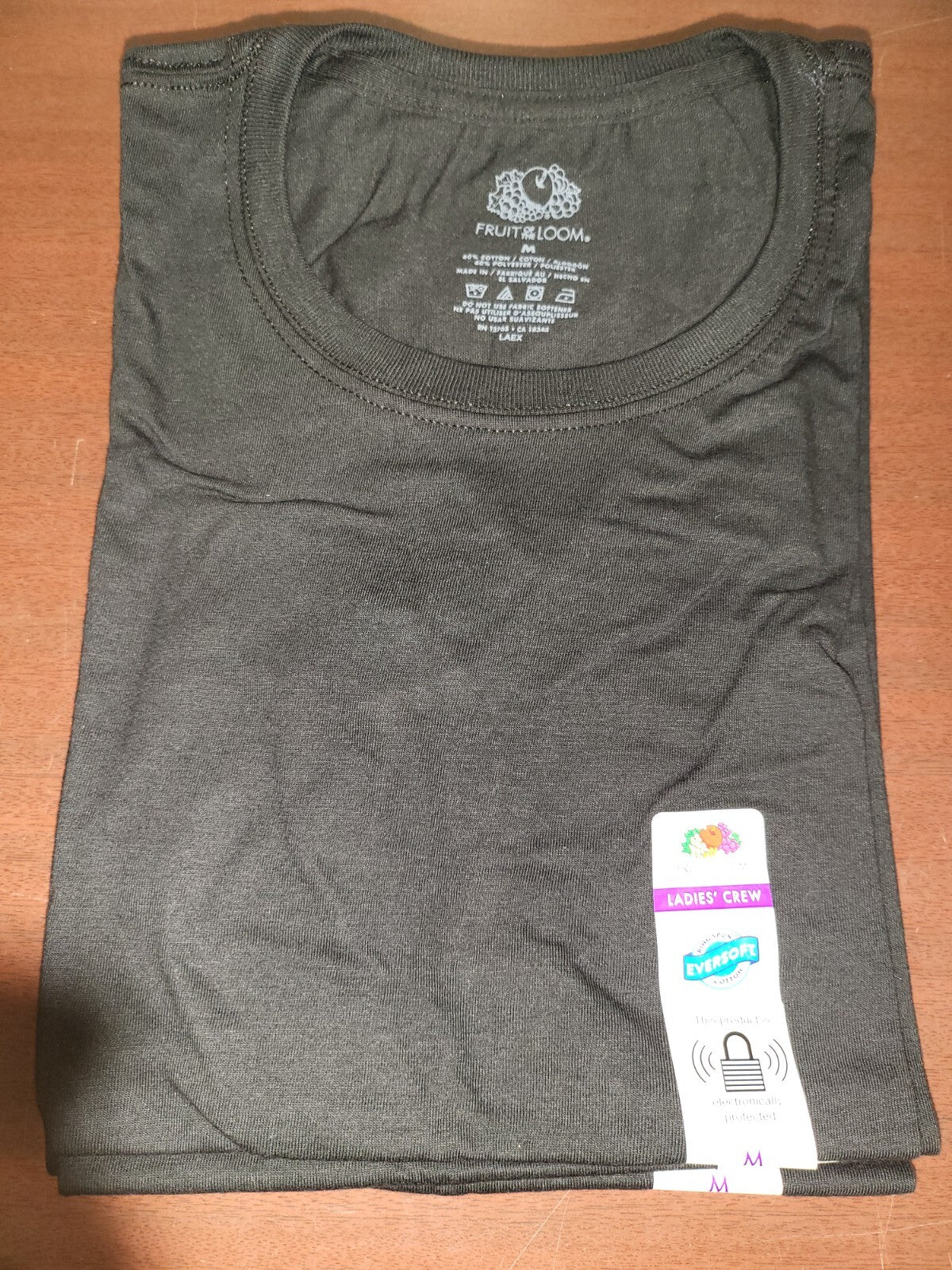 Fruit of the Loom Ladies Crew Neck T-Shirt Black size MEDIUM Cap Sleeve
