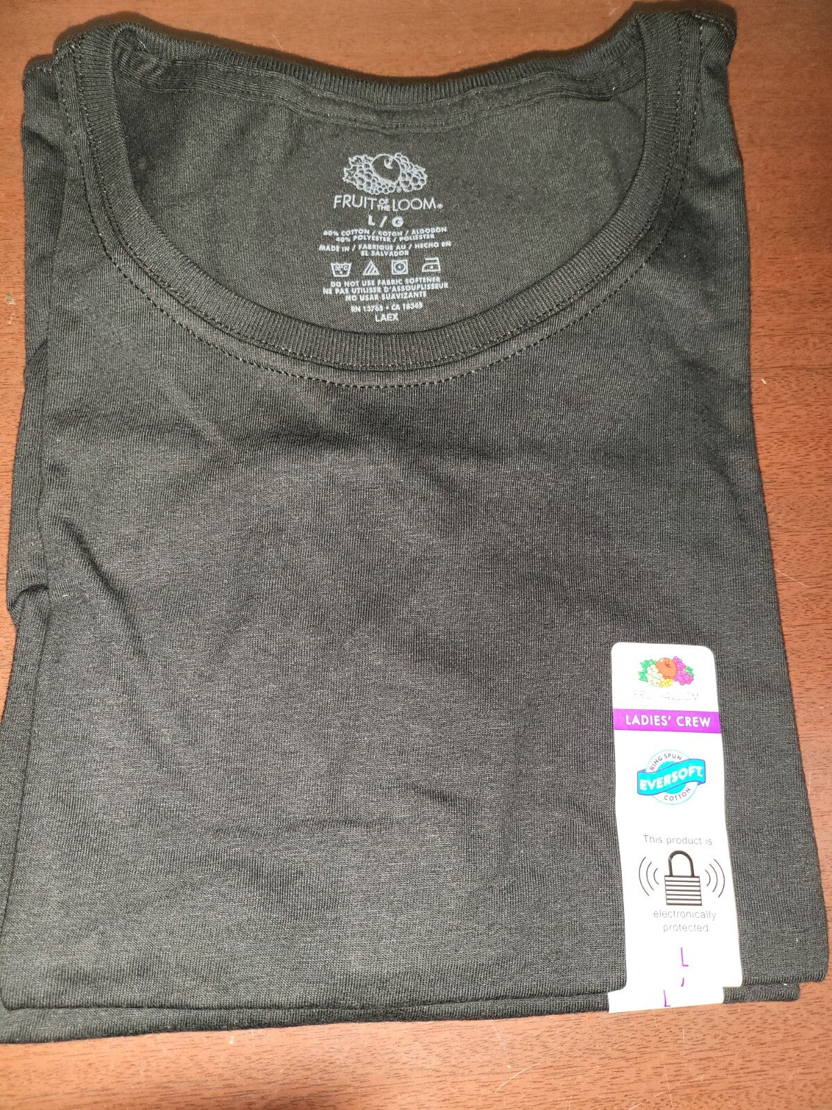 Fruit of the Loom Ladies Crew Neck T-Shirt Black size LARGE Cap Sleeve