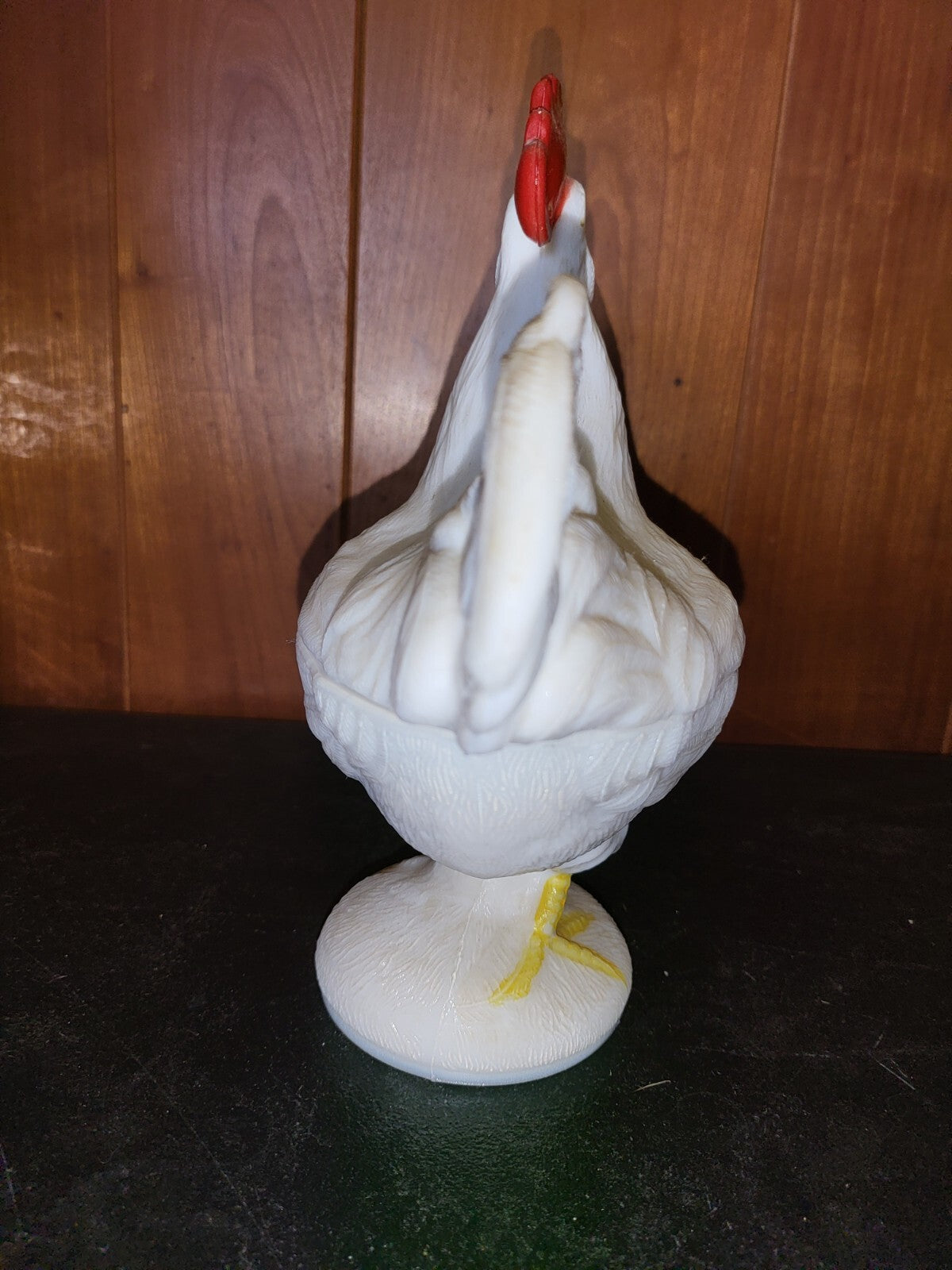Figurine Hen on Nest Rooster White Milk Glass 8.5H x 6.5"D C3012