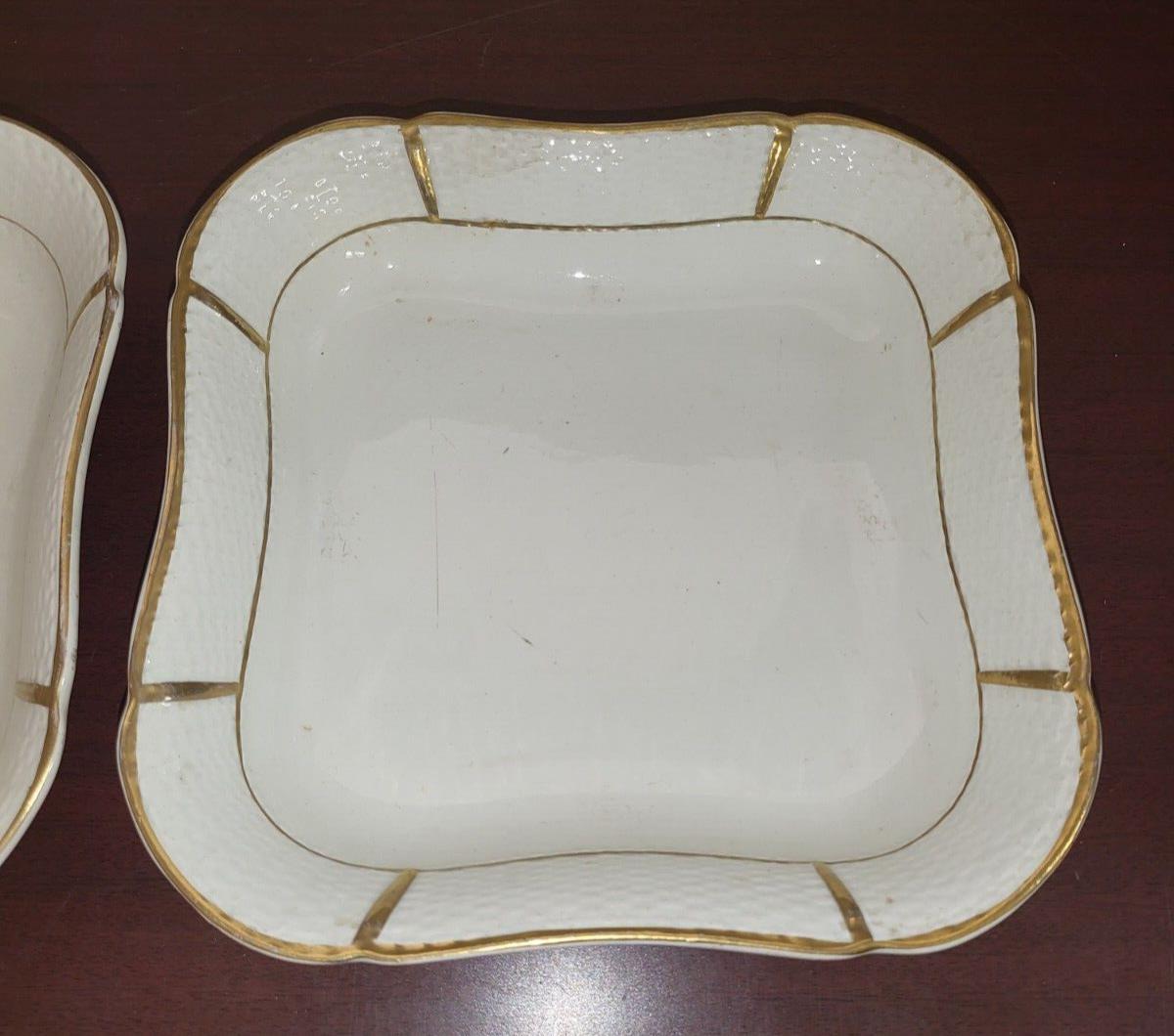 2 Wedgwood Square Plates 8"W x 1.75"H ea White with Gold Trim #4025