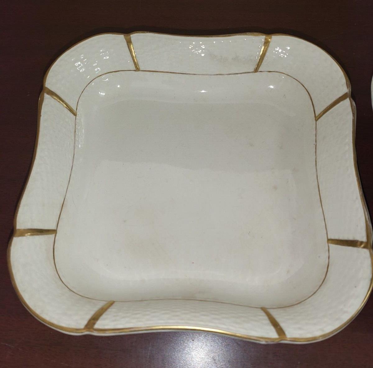 2 Wedgwood Square Plates 8"W x 1.75"H ea White with Gold Trim #4025