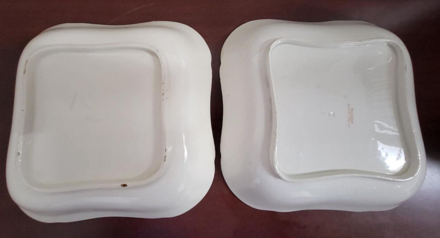 2 Wedgwood Square Plates 8"W x 1.75"H ea White with Gold Trim #4025