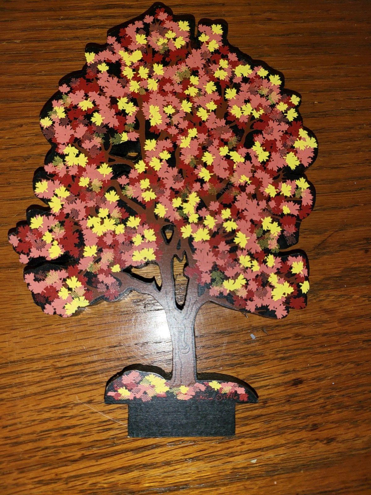 Wood Block Decor Shelia's Maple Tree In Fall - Unmarked 7.5 x 5"