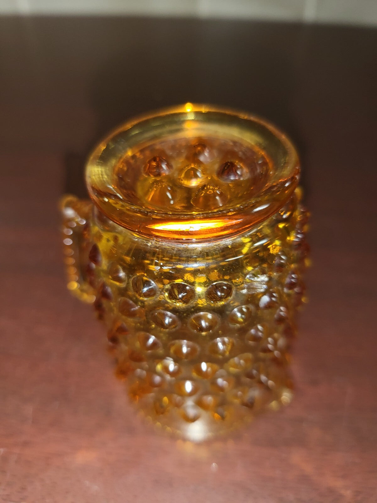 Fenton Hobnail Colonial Amber Glass Mini Creamer Pitcher Excellent Cond #3066