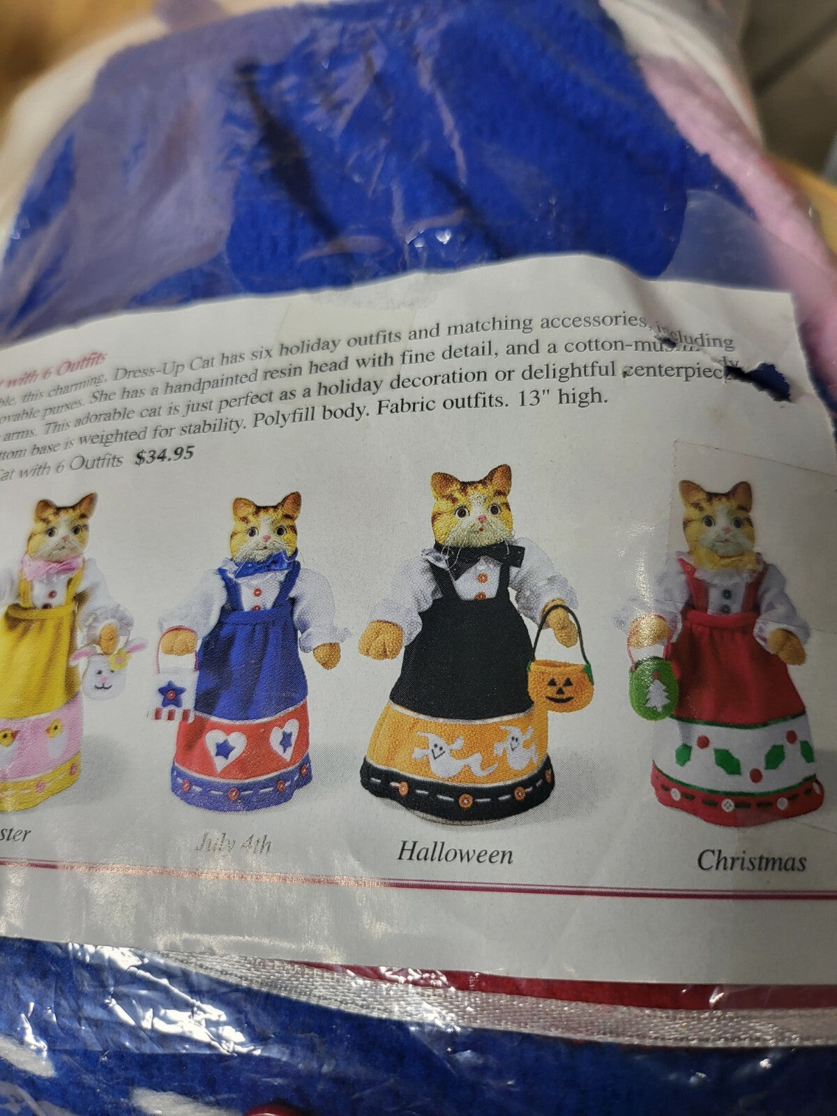 Dress-Up Cat with 6 Holiday Outfits.& Accessories 12.5"H Poseable Arms Handpaint