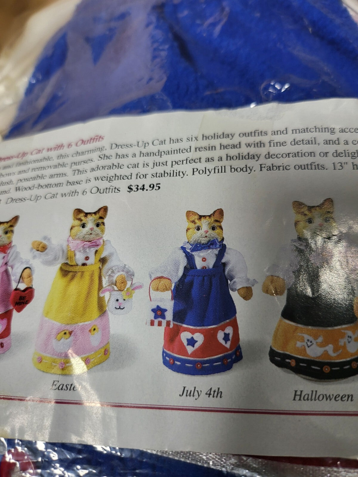 Dress-Up Cat with 6 Holiday Outfits.& Accessories 12.5"H Poseable Arms Handpaint