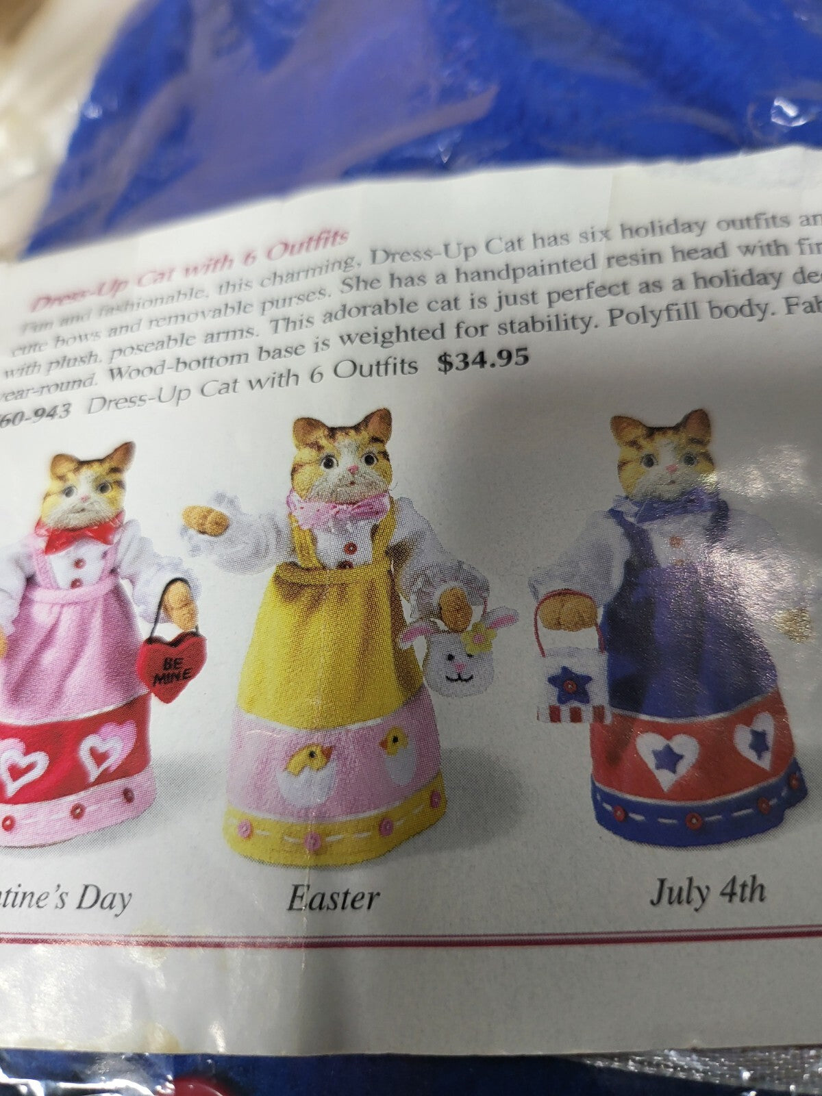 Dress-Up Cat with 6 Holiday Outfits.& Accessories 12.5"H Poseable Arms Handpaint