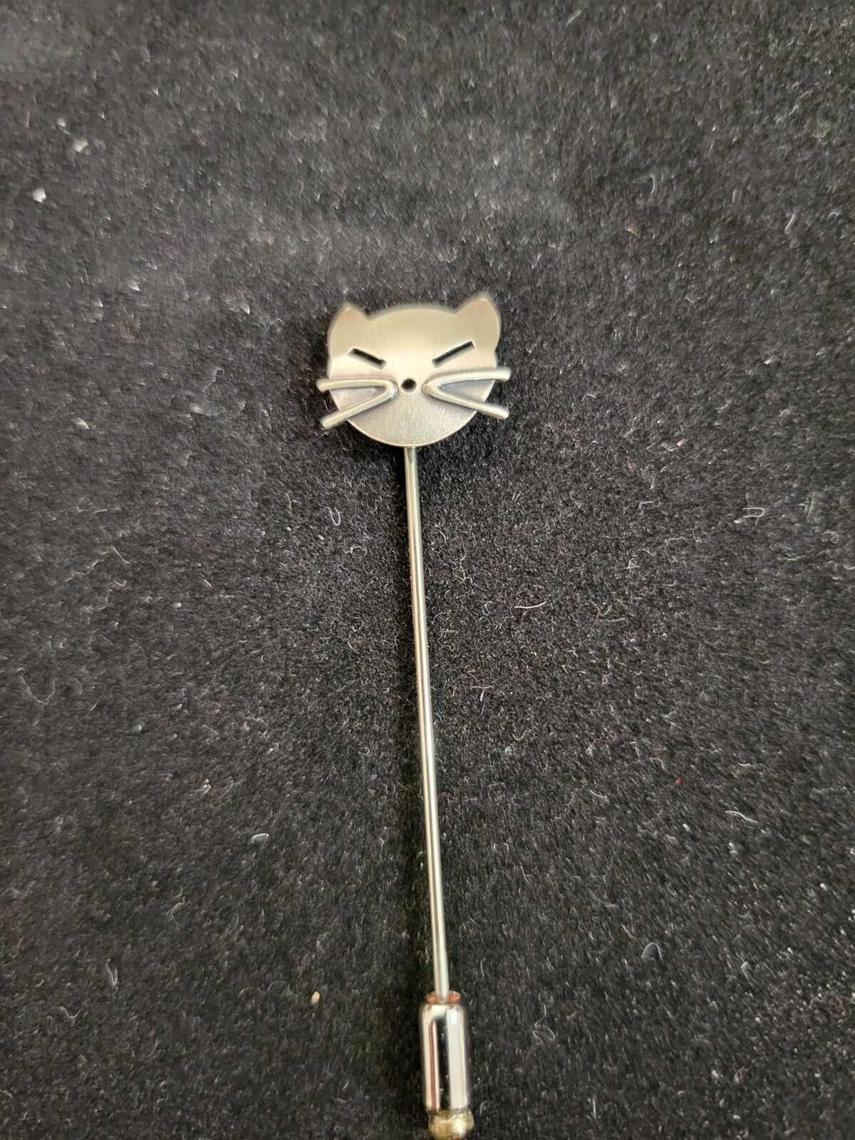 Beau Sterling Silver Cat Stick Pin 1/2" cute face 3" stick Jewelry