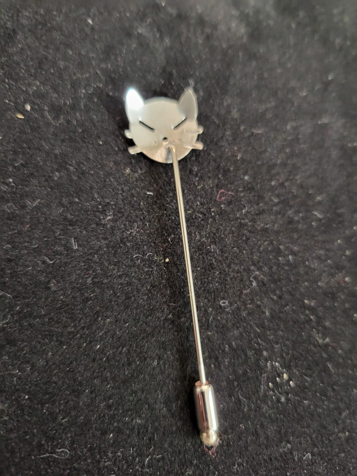 Beau Sterling Silver Cat Stick Pin 1/2" cute face 3" stick Jewelry