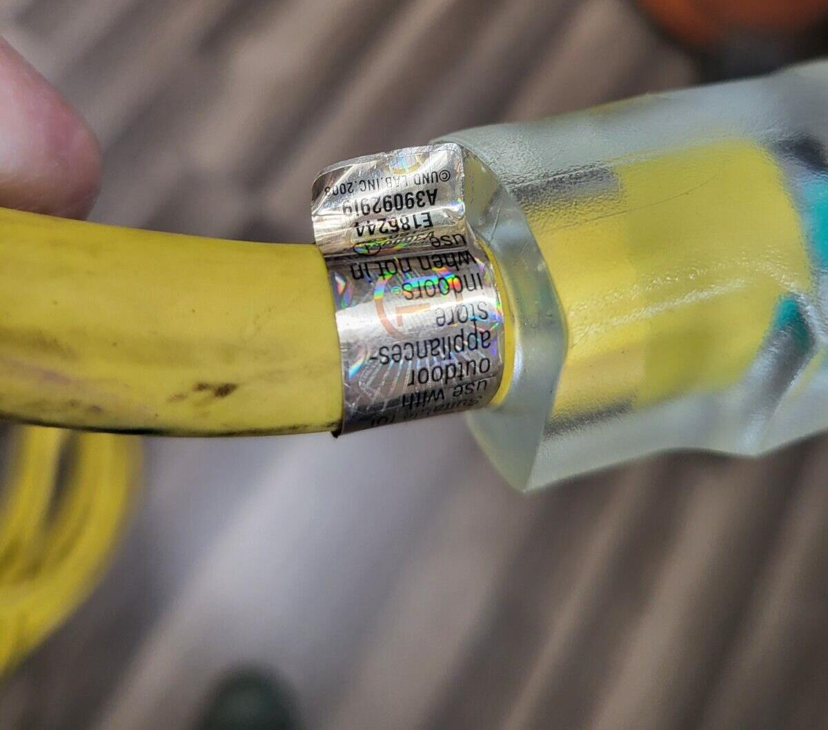 Yellow Jacketed 50 ft Super Heavy Duty Extension Cord 10 gauge 3 Prong 20 Amp
